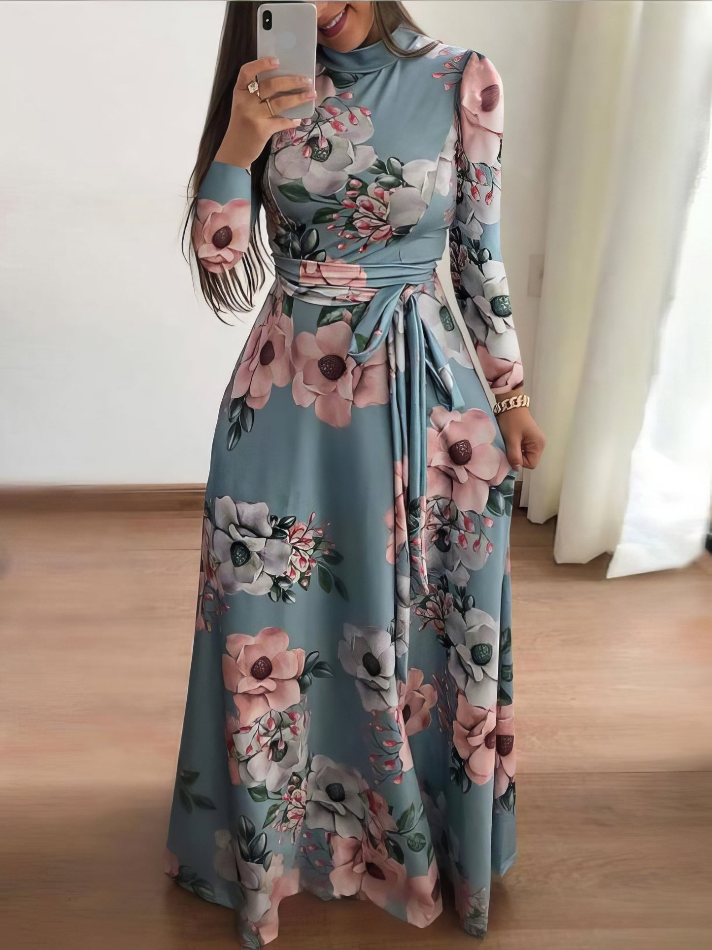Beautiful Long Sleeve Floral Women's Maxi Dress