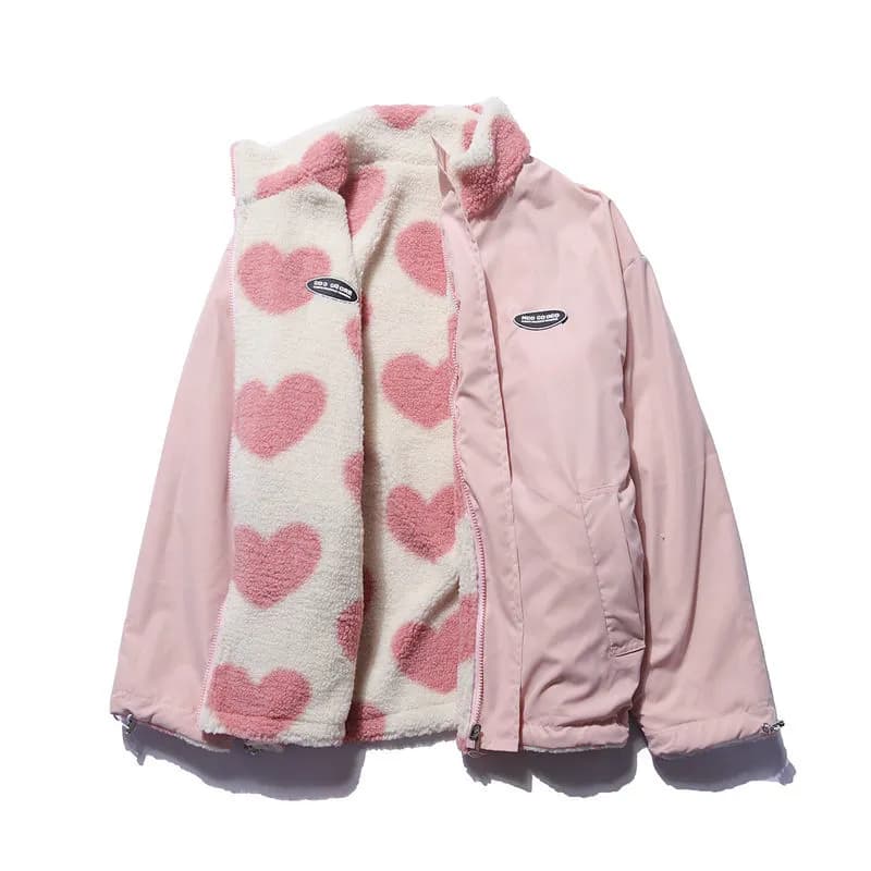 Warm Women's Parka Coat with Fleece and Heart Pattern - OutfitLondon