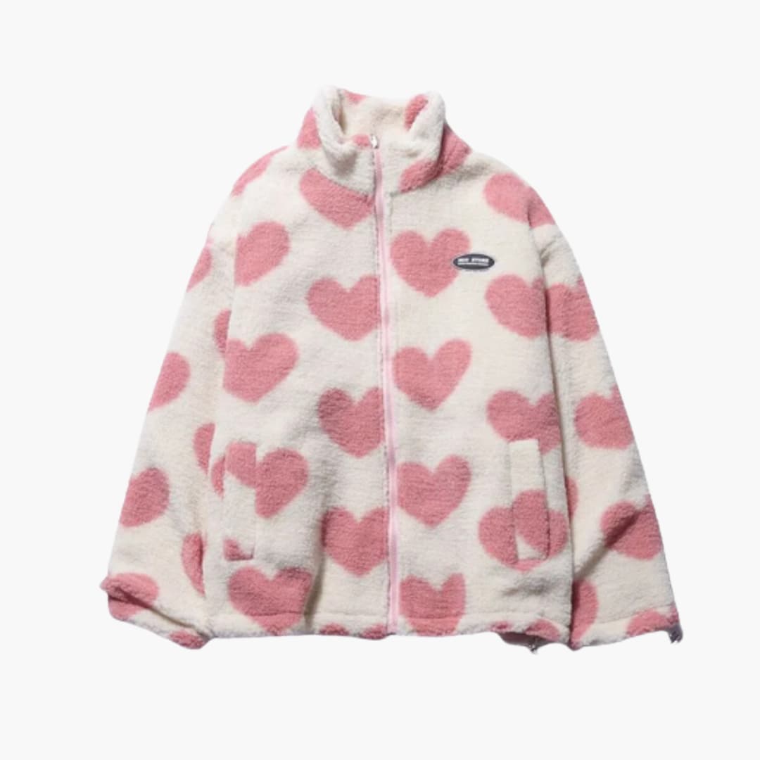 Warm Women's Parka Coat with Fleece and Heart Pattern