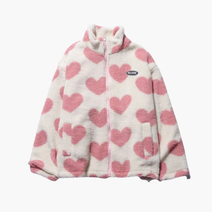 Warm Women's Parka Coat with Fleece and Heart Pattern