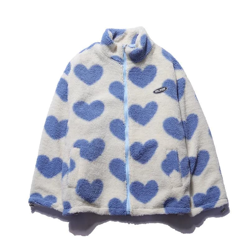 Warm Women's Parka Coat with Fleece and Heart Pattern