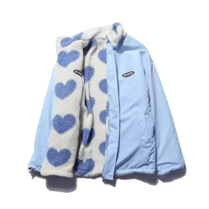Warm Women's Parka Coat with Fleece and Heart Pattern