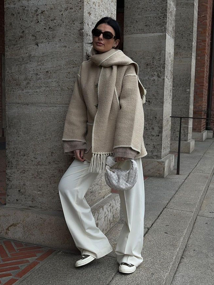 Warm Women's Winter Parka Jacket with Scarf