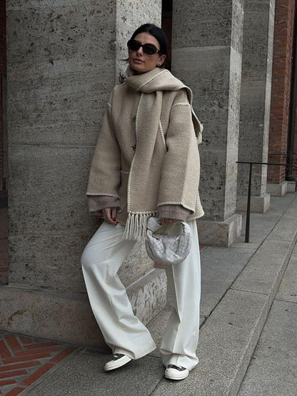 Warm Women's Winter Parka Jacket with Scarf