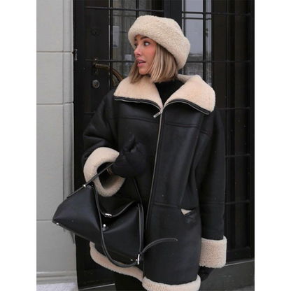 Warm Women's Faux Fur Leather Winter Coat - OutfitLondon