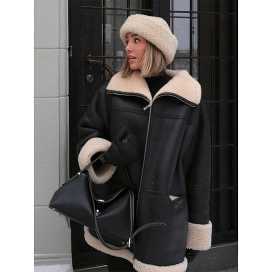 Warm Women's Faux Fur Leather Winter Coat - OutfitLondon