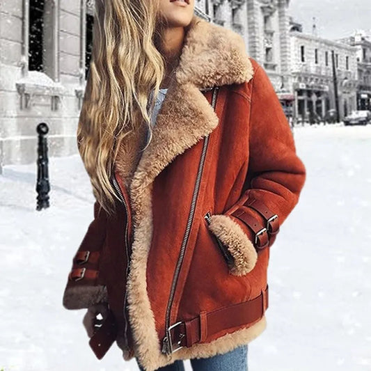 Luxurious Suede Sheepskin Belted Coat for Women - OutfitLondon