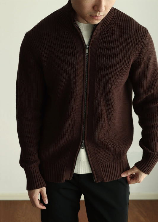 Men's Cotton Knit Coat Zip Front Warm - OutfitLondon