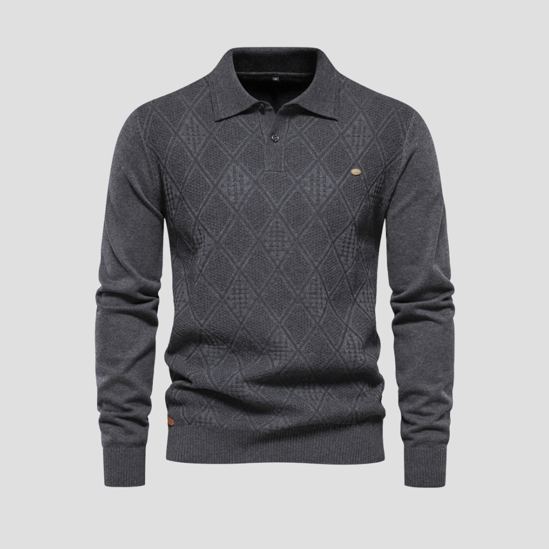Men's Patterned Knit Polo Sweater - OutfitLondon