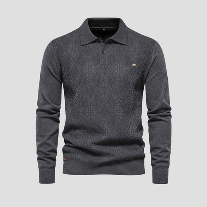 Men's Patterned Knit Polo Sweater - OutfitLondon