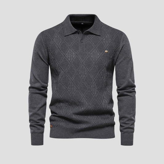 Men's Patterned Knit Polo Sweater - OutfitLondon