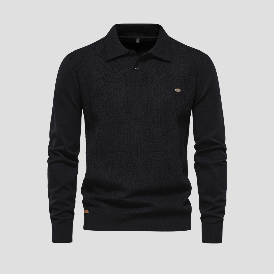 Men's Patterned Knit Polo Sweater