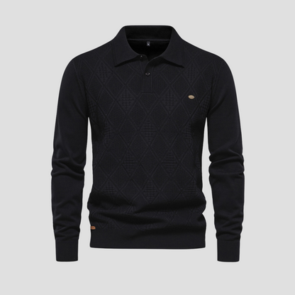 Men's Patterned Knit Polo Sweater