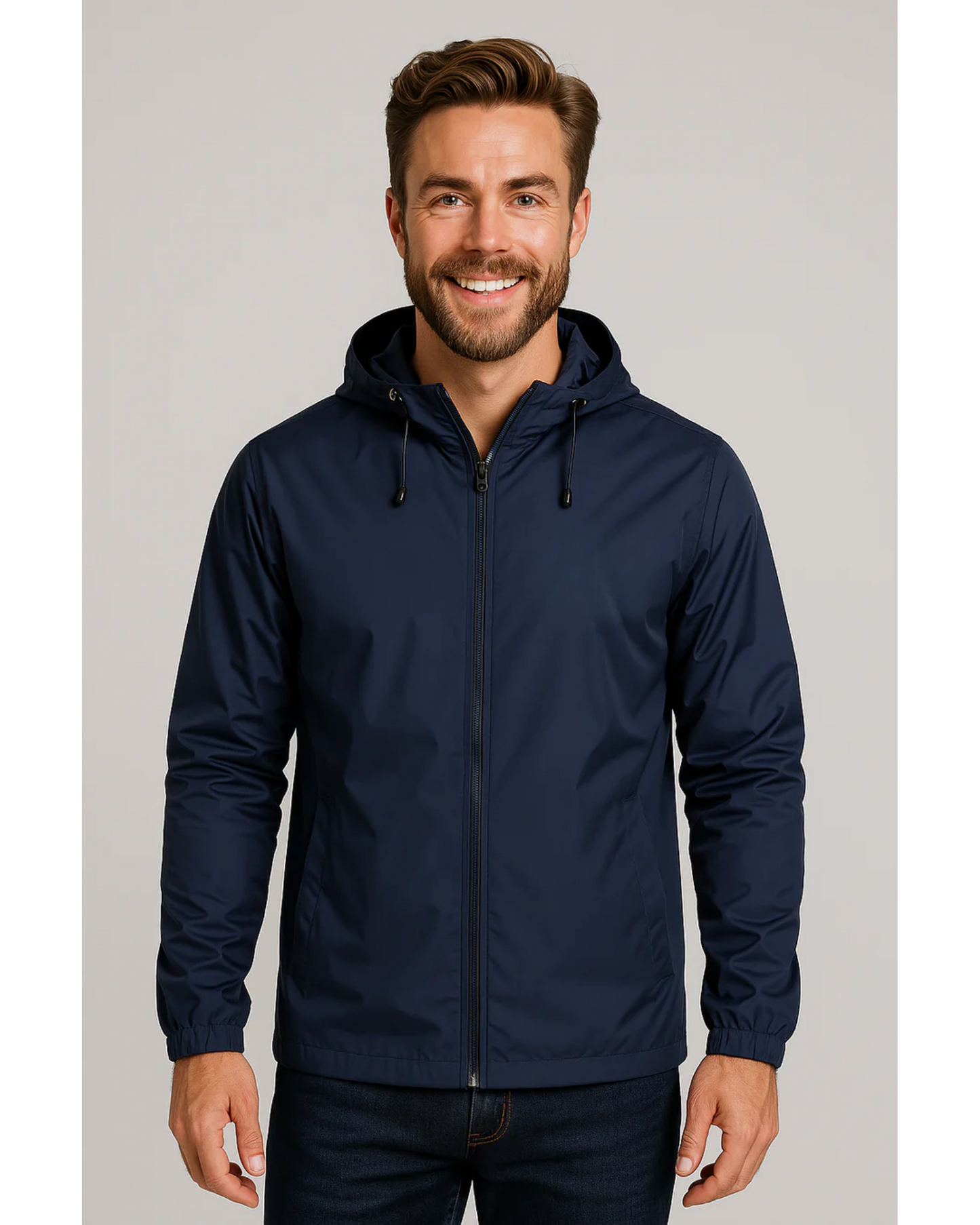 Breathable Men's Rain Jacket with Hood and Zipper
