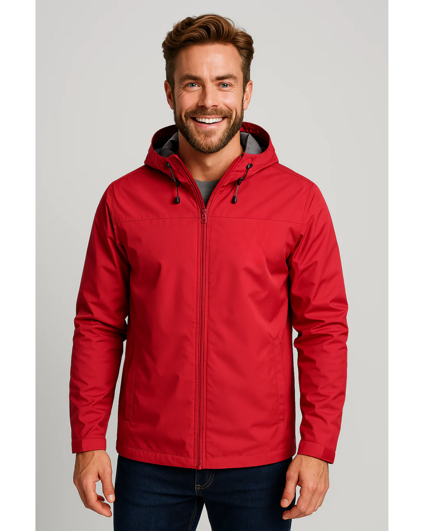 Breathable Men's Rain Jacket with Hood and Zipper