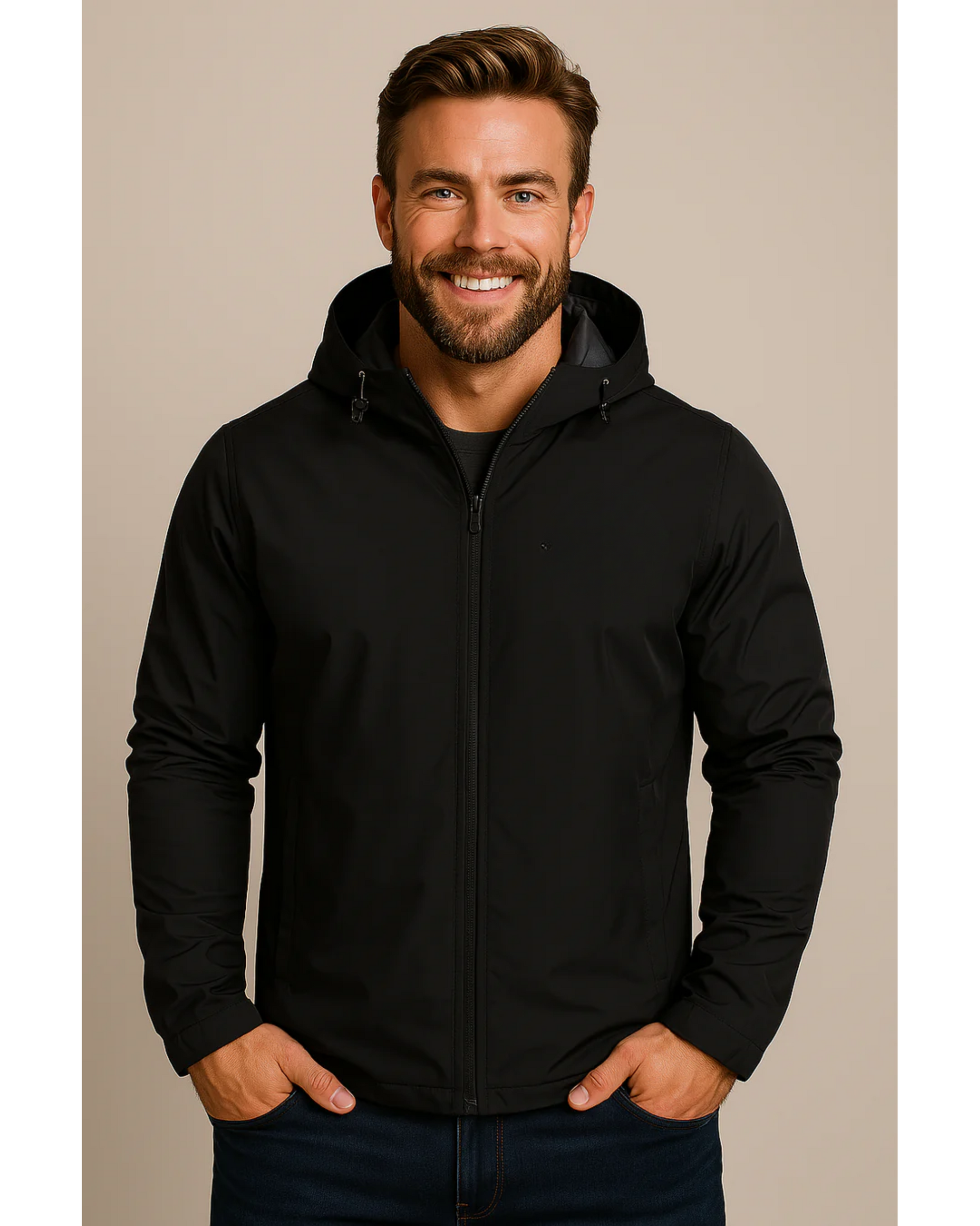 Breathable Men's Rain Jacket with Hood and Zipper - OutfitLondon