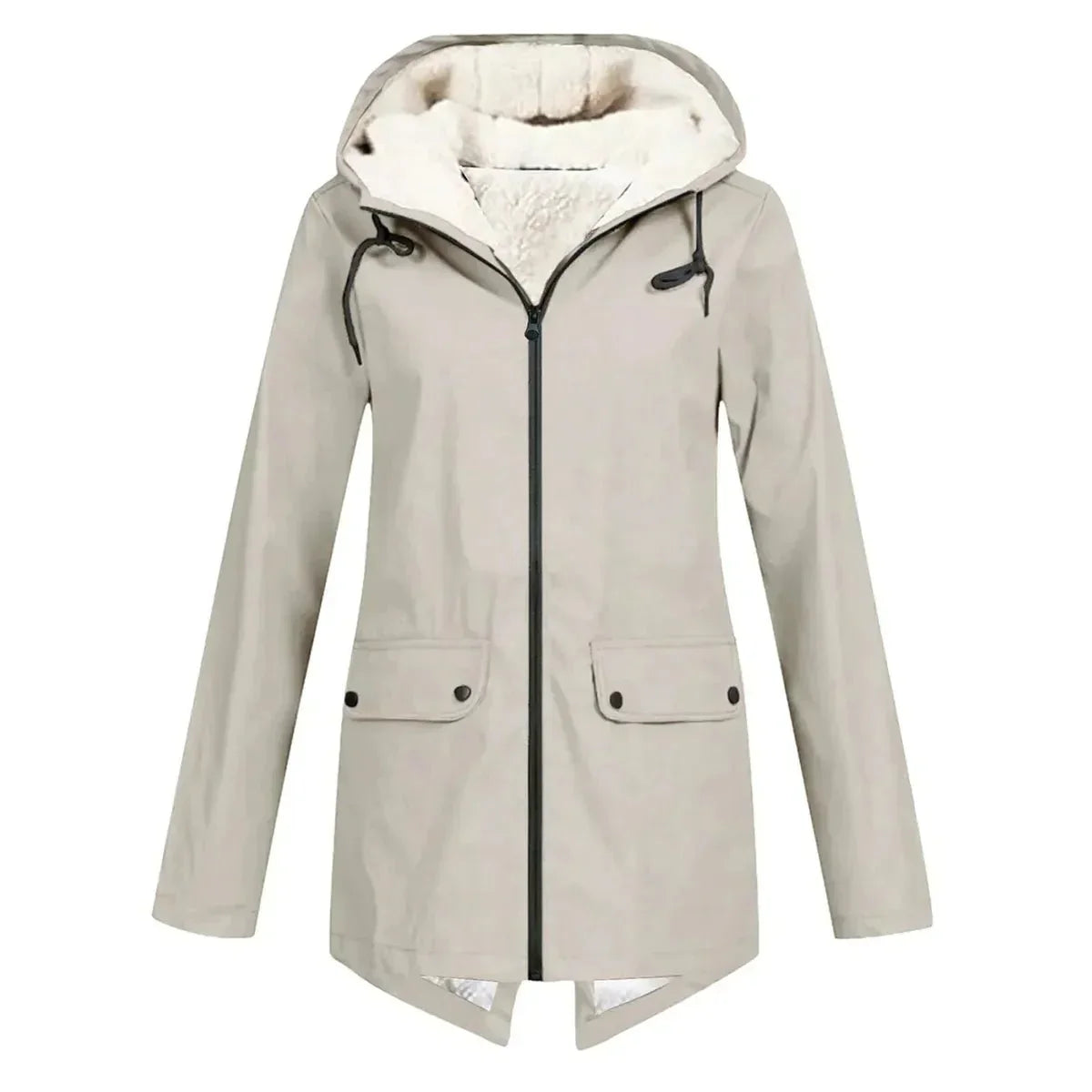 Waterproof Fleece Lined Hooded Rain Jacket