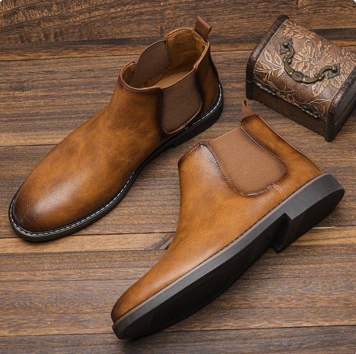 Classic Mens Brown Leather Boot Daily Shoes