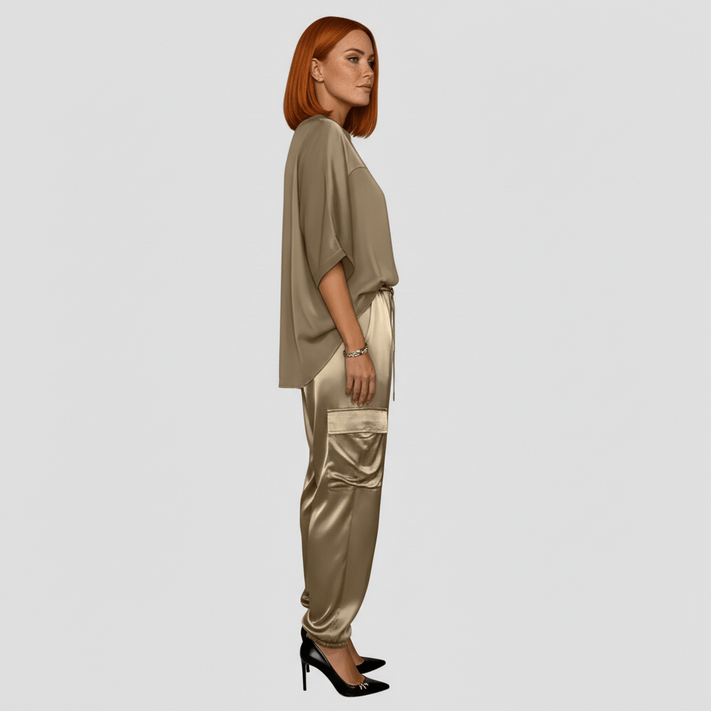 Comfortable Satin Top and Loose Fit Pants Set