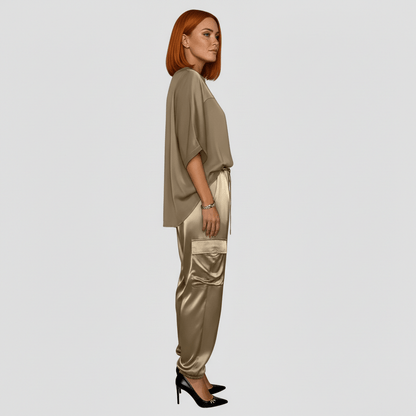 Comfortable Satin Top and Loose Fit Pants Set
