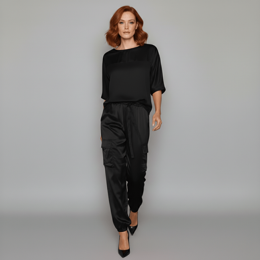 Comfortable Satin Top and Loose Fit Pants Set