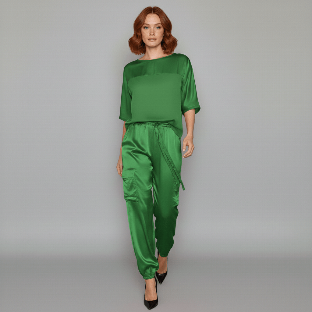 Comfortable Satin Top and Loose Fit Pants Set