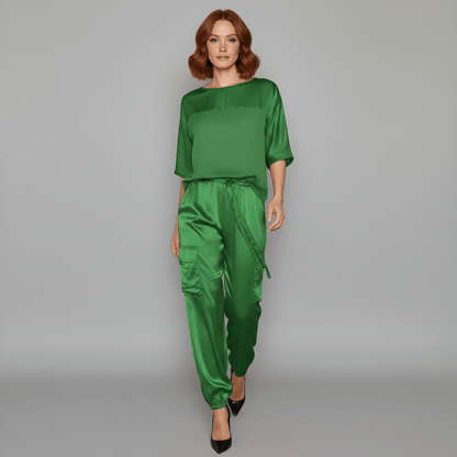 Comfortable Satin Top and Loose Fit Pants Set