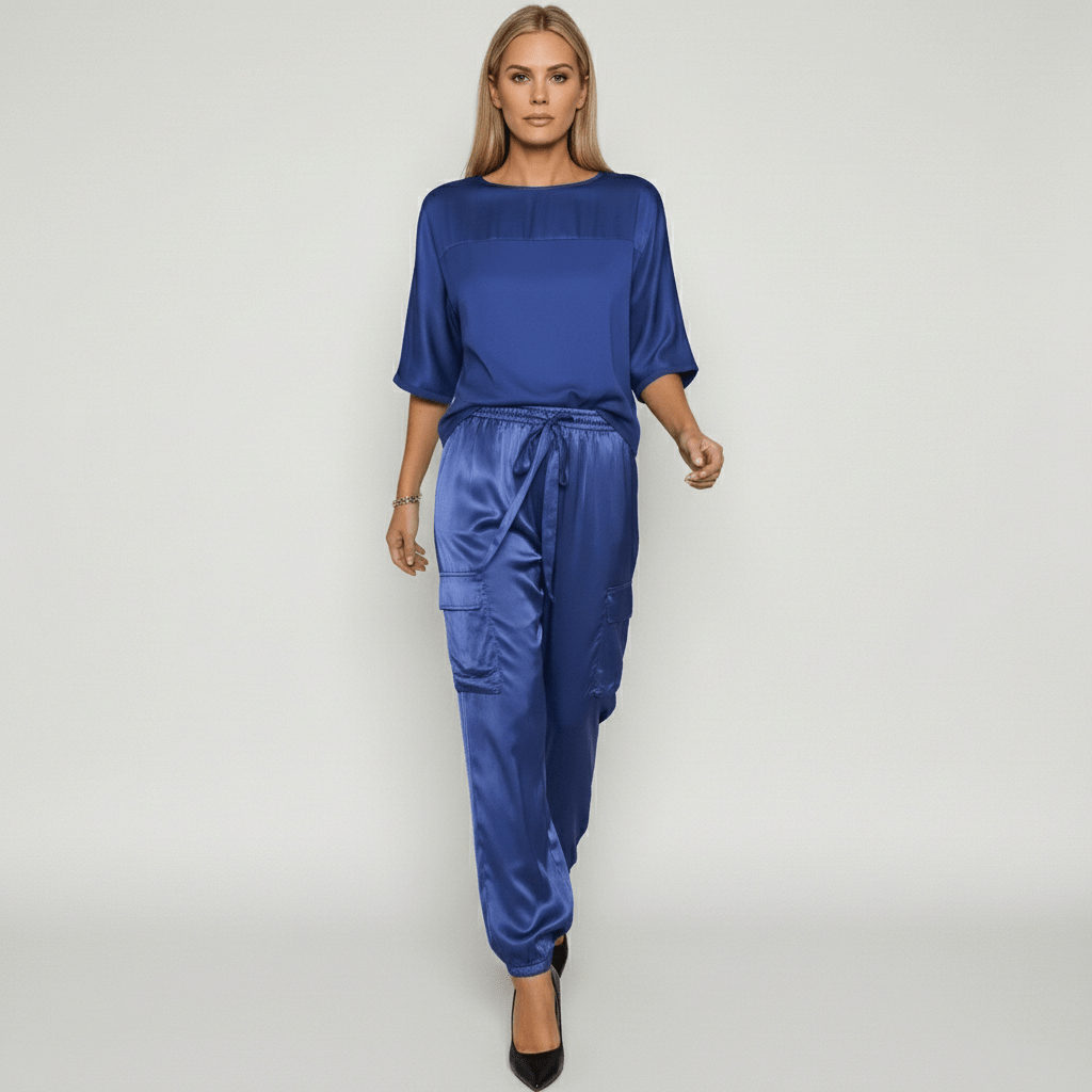Comfortable Satin Top and Loose Fit Pants Set