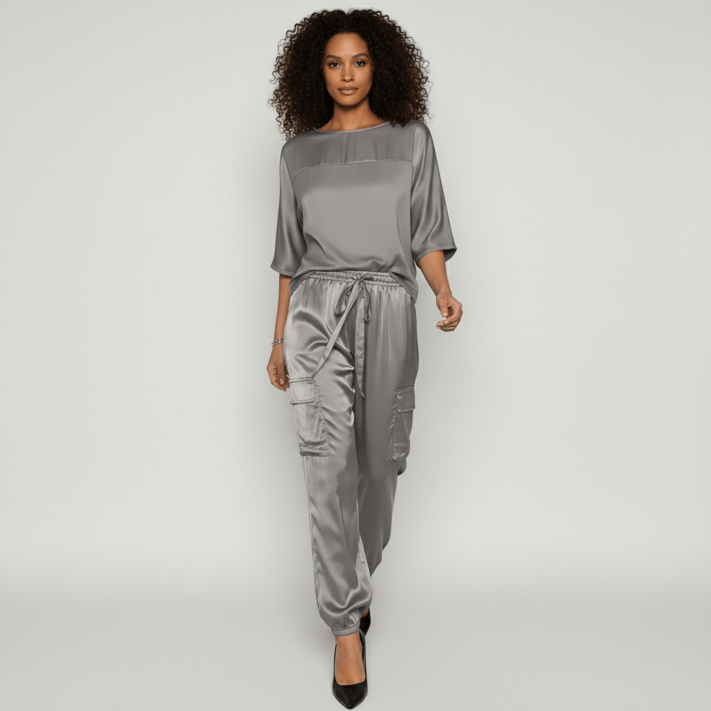 Comfortable Satin Top and Loose Fit Pants Set