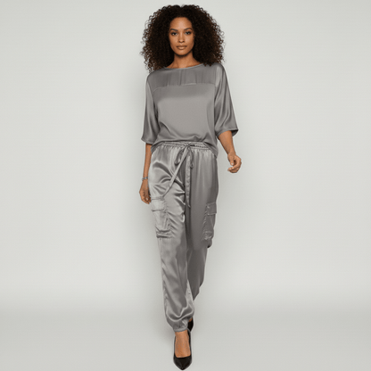Comfortable Satin Top and Loose Fit Pants Set