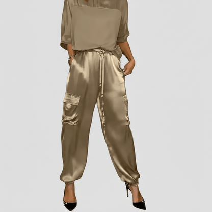 Comfortable Satin Top and Loose Fit Pants Set