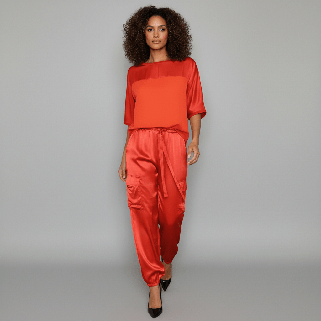 Comfortable Satin Top and Loose Fit Pants Set