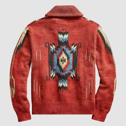 Warm Geometric Pattern Wool Shawl Cardigan