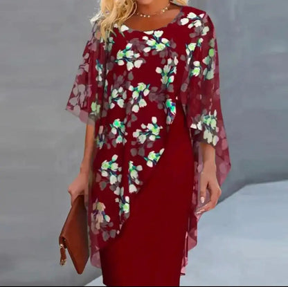 Chic Midi Dress with Lace Overlay