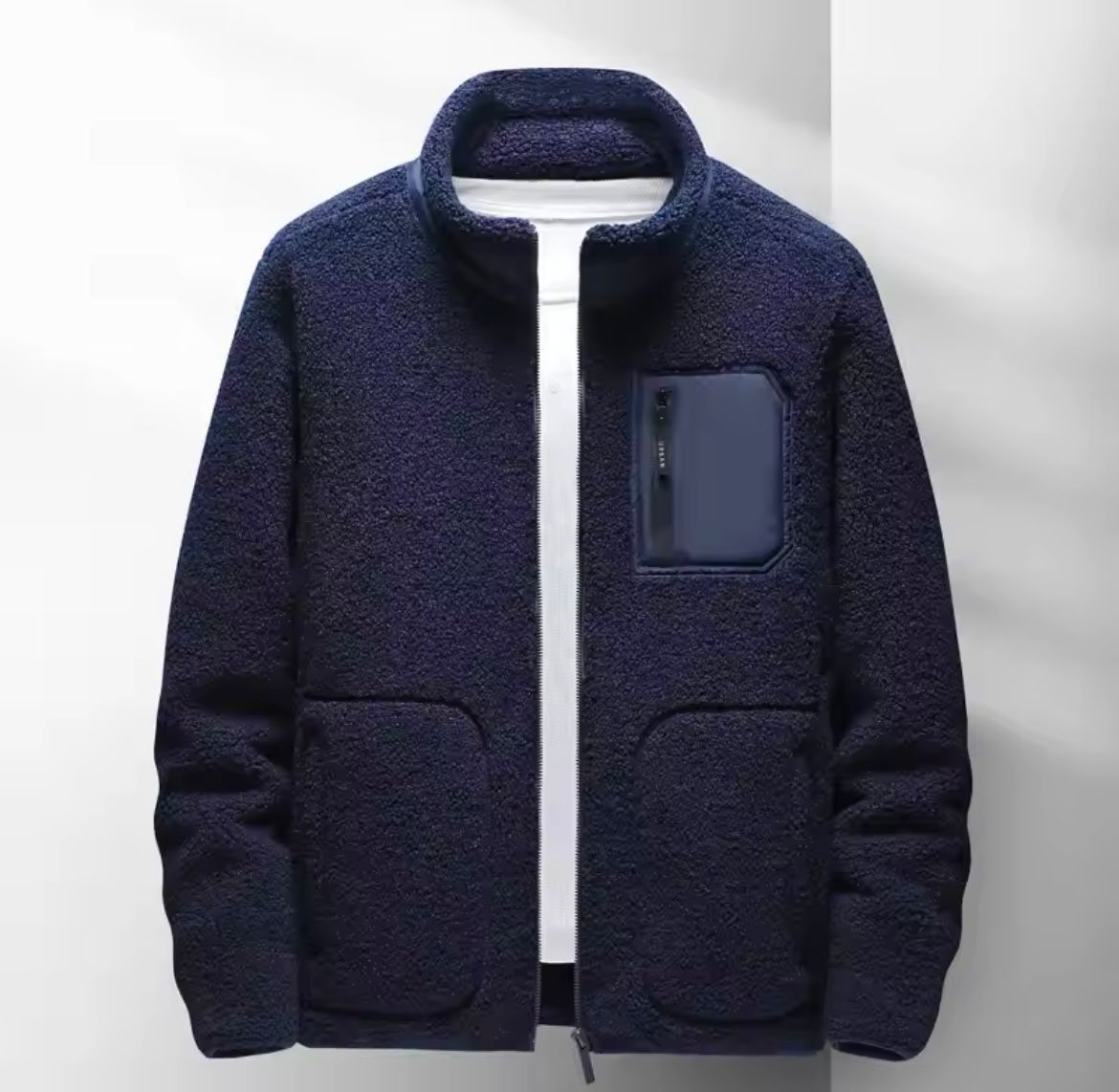 Men's Waterproof Zipper Jacket with High Collar and Pockets