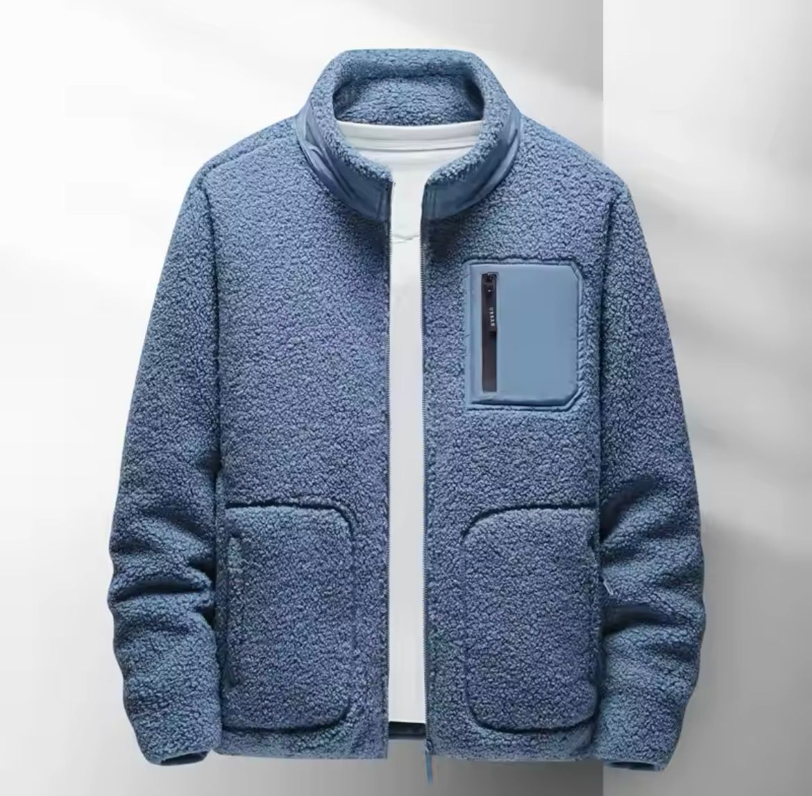 Men's Waterproof Zipper Jacket with High Collar and Pockets