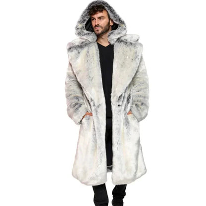 Mens Chinchilla Fur Hooded Long Coat