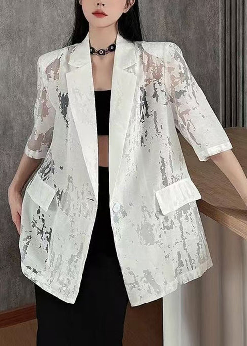 Women's Cotton Coat Relaxed Fit White - OutfitLondon