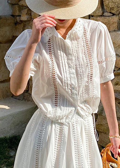 Women's Cotton Eyelet Shirt Relaxed Fit White - OutfitLondon