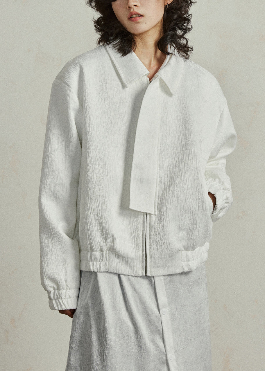 Women's Silk Autumn Coat White Jacquard Pockets Peter Pan Collar - OutfitLondon