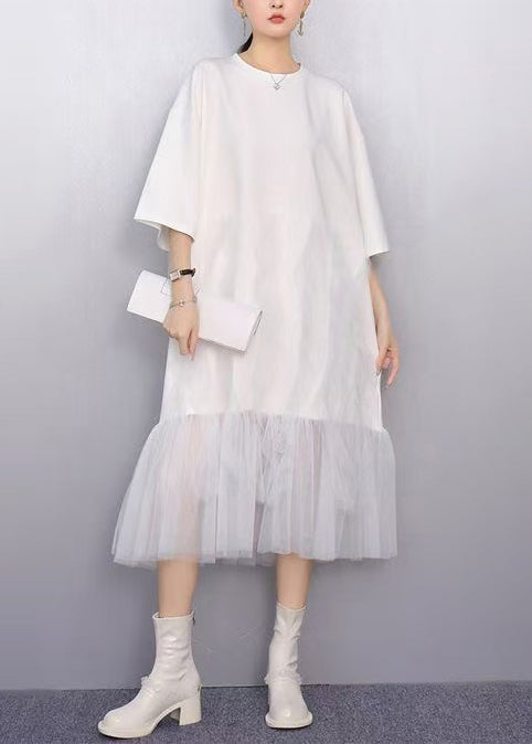 Women's White Tulle Summer Vacation Dress Oversized Breezy - OutfitLondon