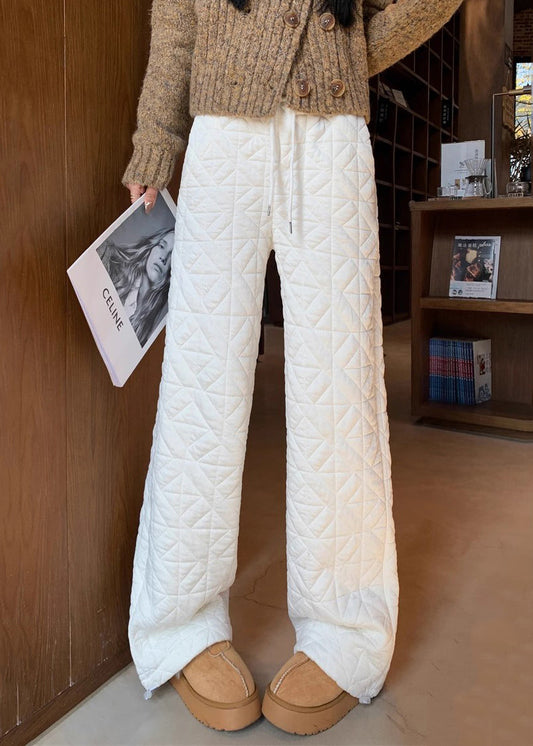 Men's Plaid Fleece Lounge Pants Elastic Waist White - OutfitLondon