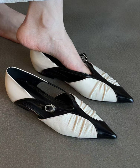 Women's White Sheepskin Flats Pointed Toe Comfortable - OutfitLondon