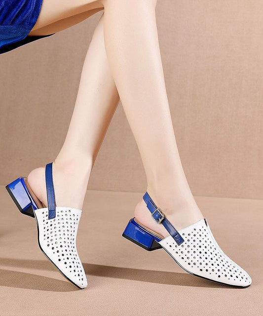 Women's White Cowhide Sandals Pointed Toe 3cm Heel - OutfitLondon