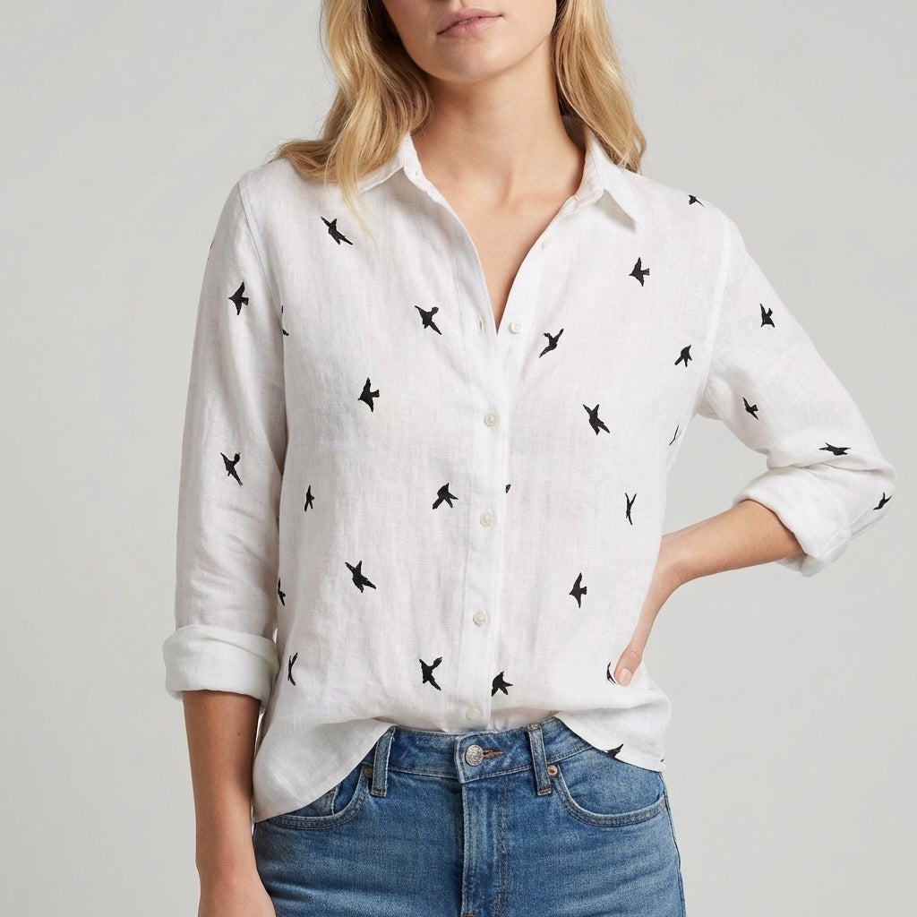 Casual Fit Floral Blouse with Long Sleeves
