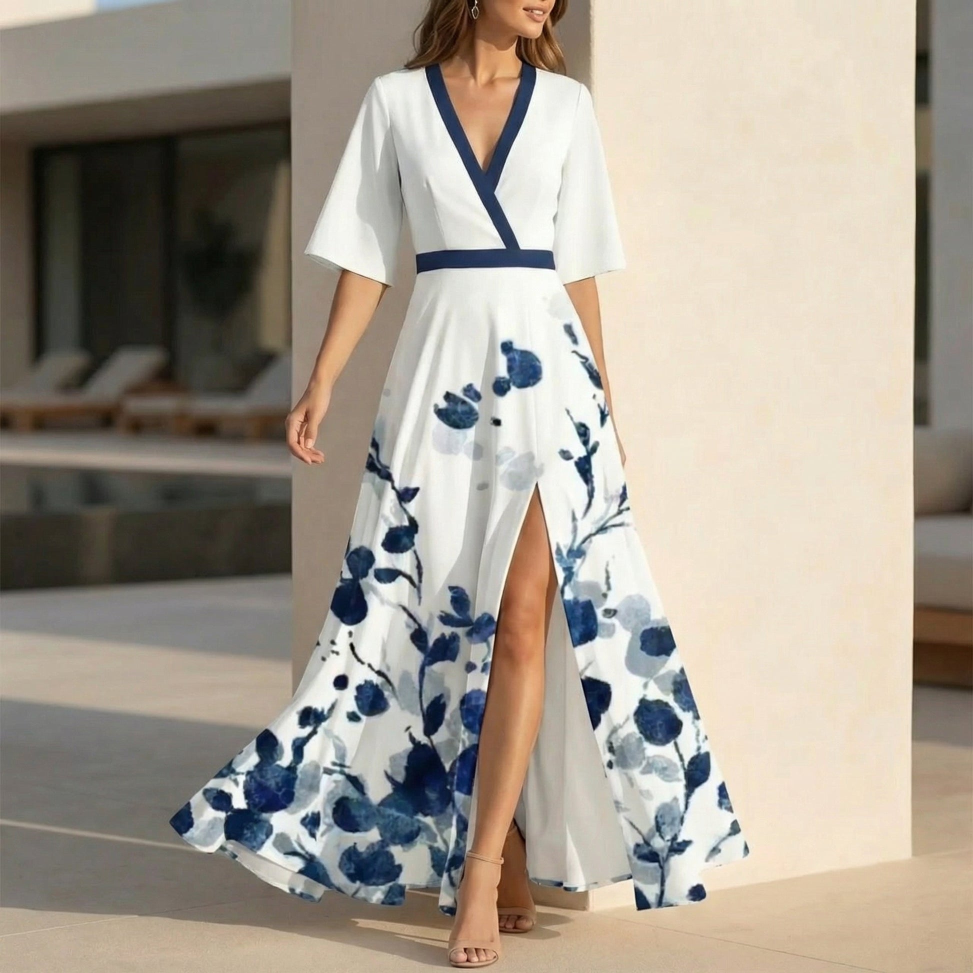 Beautiful Floral V-Neck Maxi Summer Dress - OutfitLondon
