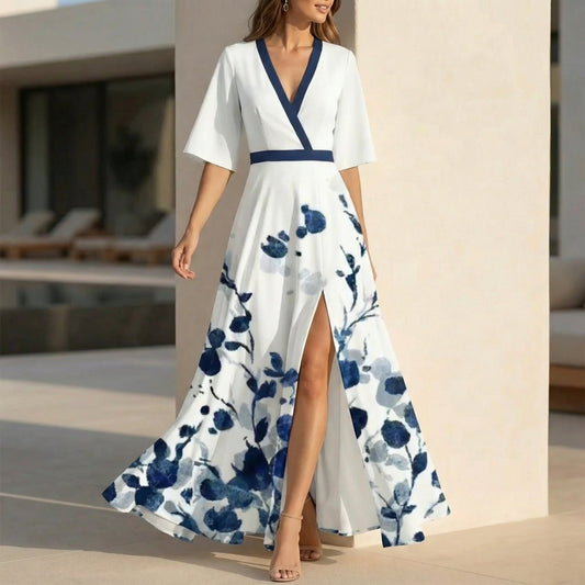 Beautiful Floral V-Neck Maxi Summer Dress - OutfitLondon