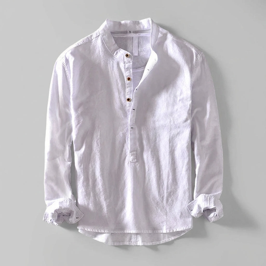 Casual Fit Henley Shirt with Stand Collar