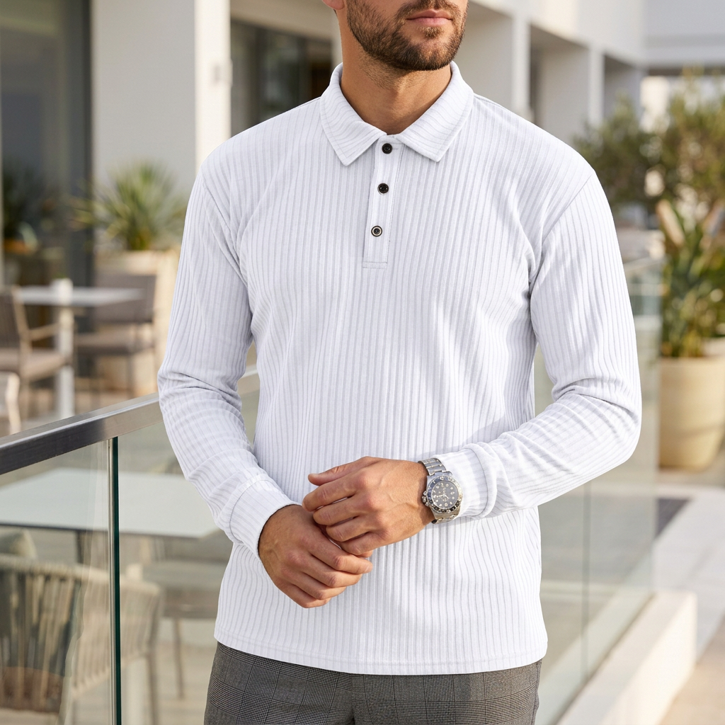 Classic Fit Ribbed Polo Shirt for Men