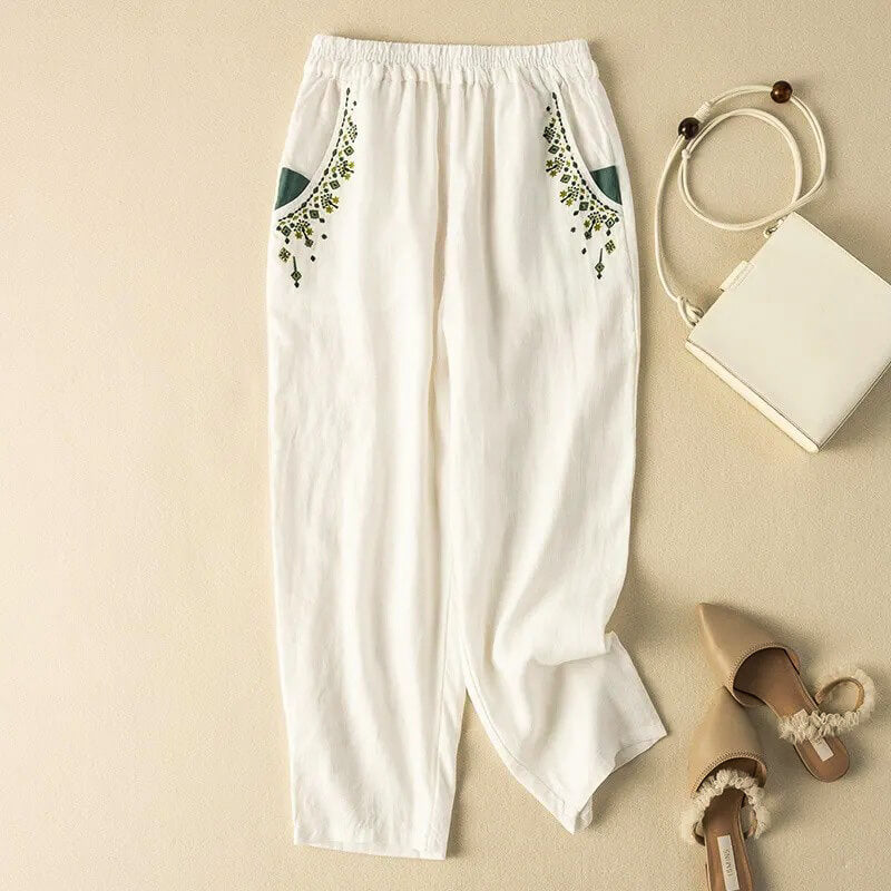Comfortable Loose Fit Embroidered Pants - OutfitLondon